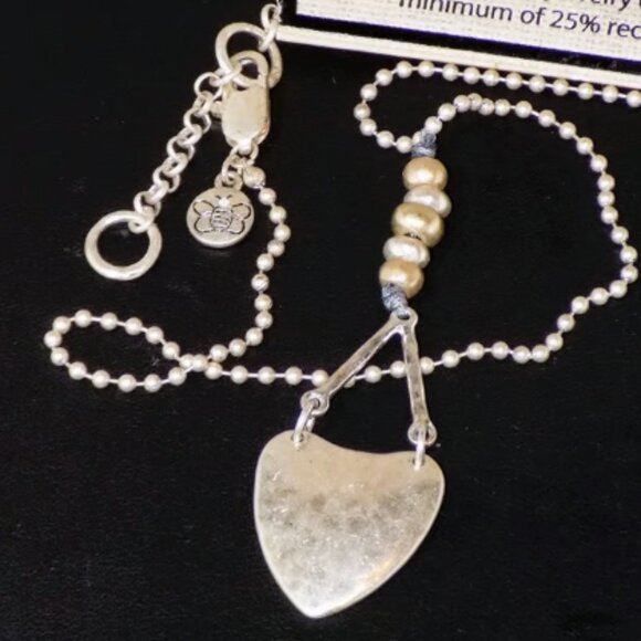 New w/$40 Tag Bella Uno Silver Metal Heart & Beads Pendant Ball Chain Necklace - Picture 3 of 4